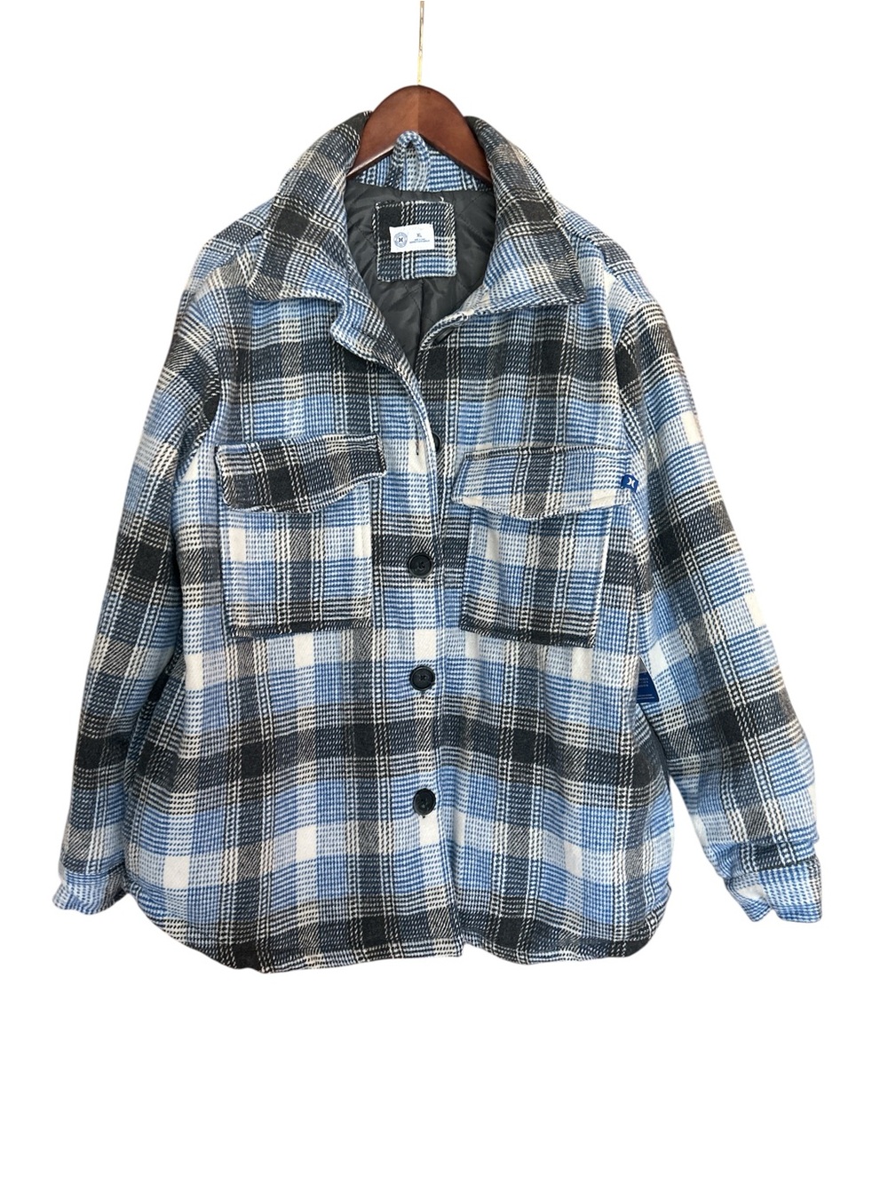 Hurley Plaid Button-Front Shacket Jacket in Blue & Black NWT